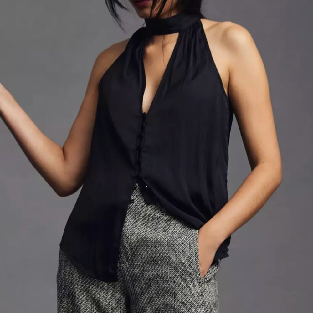 Anthropologie Cutout Halter Top - Black